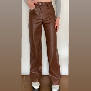 Brown Leather Pants, wide leg